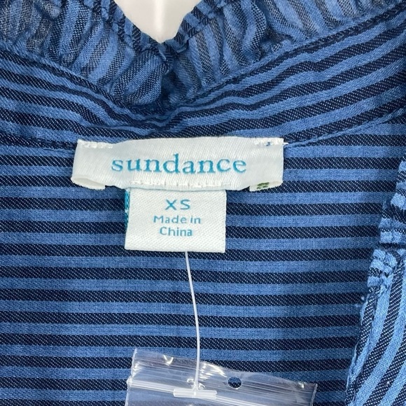 NWOT Sundance XS Blue Striped Button-Down Top Ruffle Collar Cotton - Picture 3 of 6
